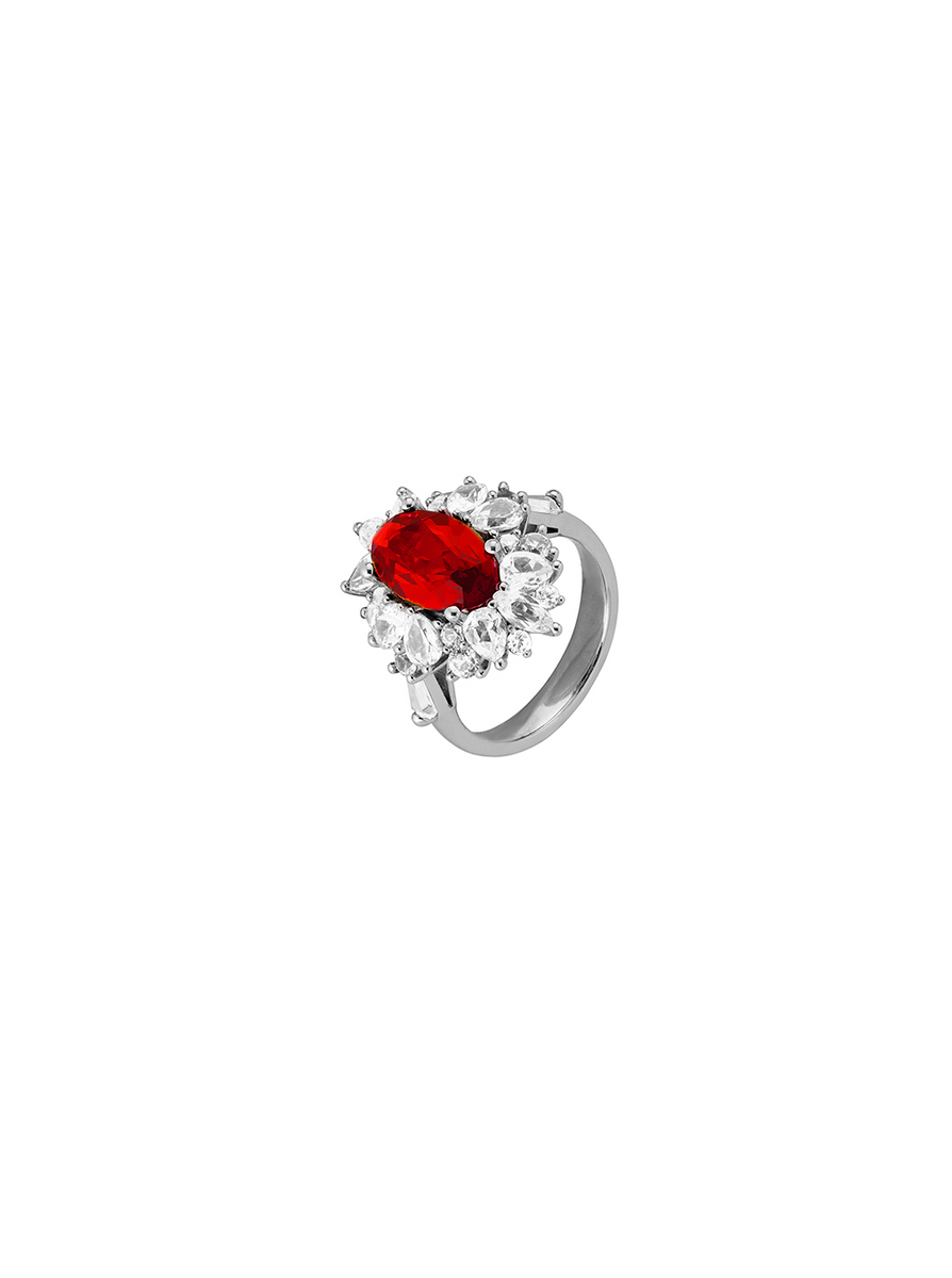 HOUGHTON, LAB RED SAPPHIRE PINKY RING, SILVER