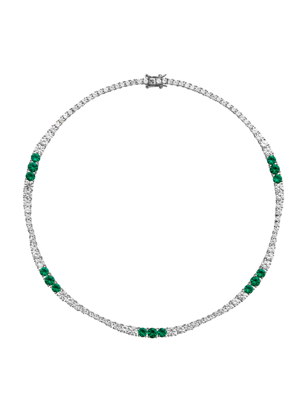 ISADORA, LAB WHITE SAPPHIRE AND NANO CRYSTAL EMERALD SILVER RIVIÈRE NECKLACE