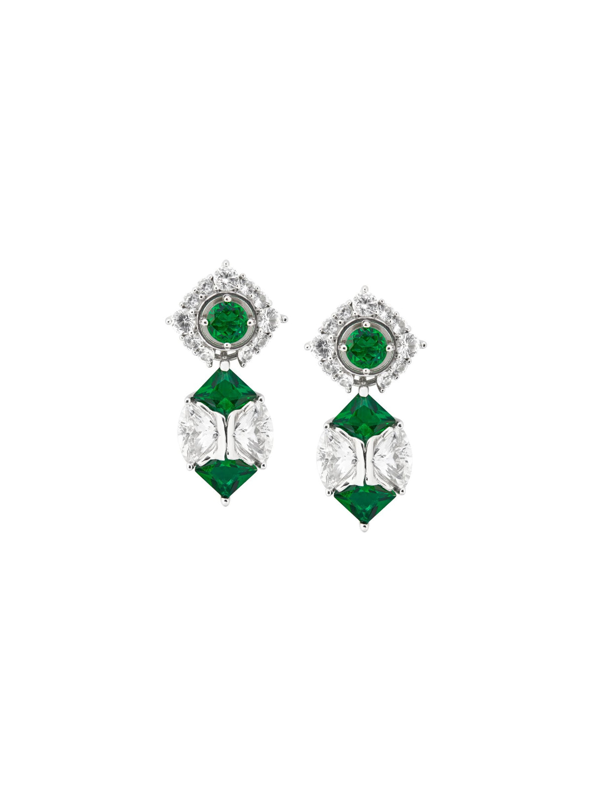 JOSEPHINE, LAB WHITE SAPPHIRE AND EMERALD DROP EARRINGS