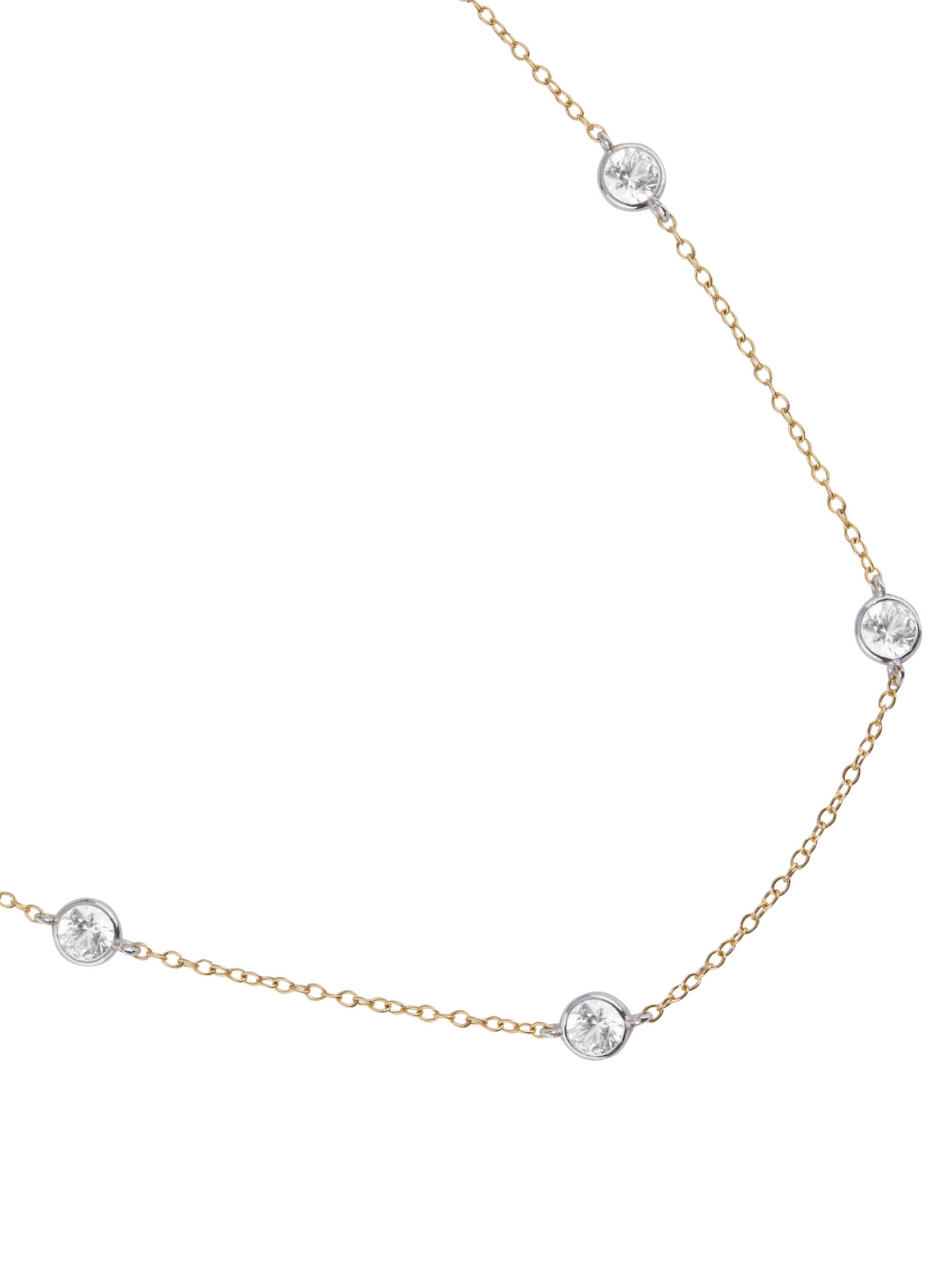 CLEMENCE, 8 STONE TWO-TONE STRAND NECKLACE, GOLD AND SILVER