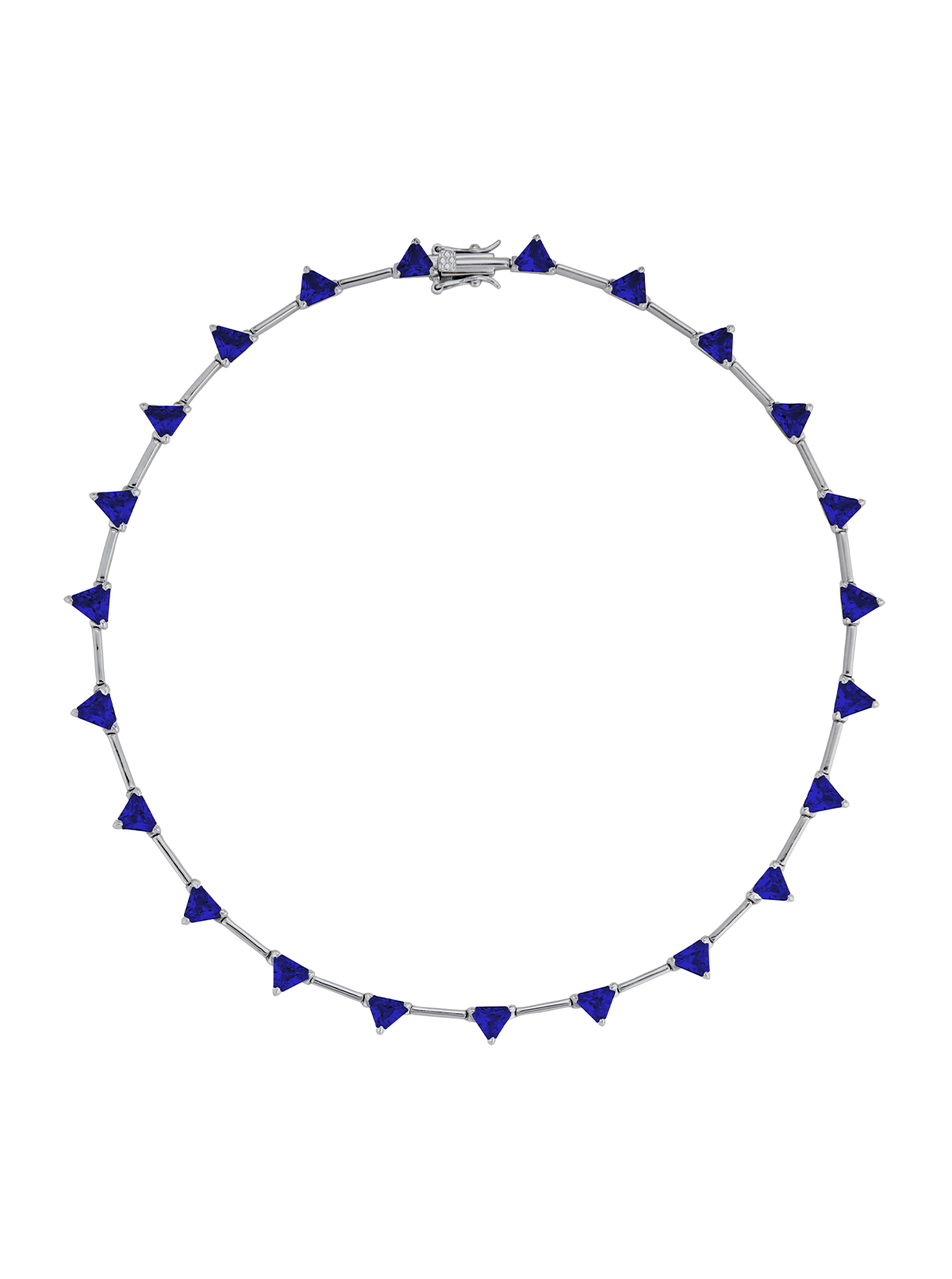 JULIEN TRILLION CUT, LAB BLUE SAPPHIRE SILVER BAR NECKLACE