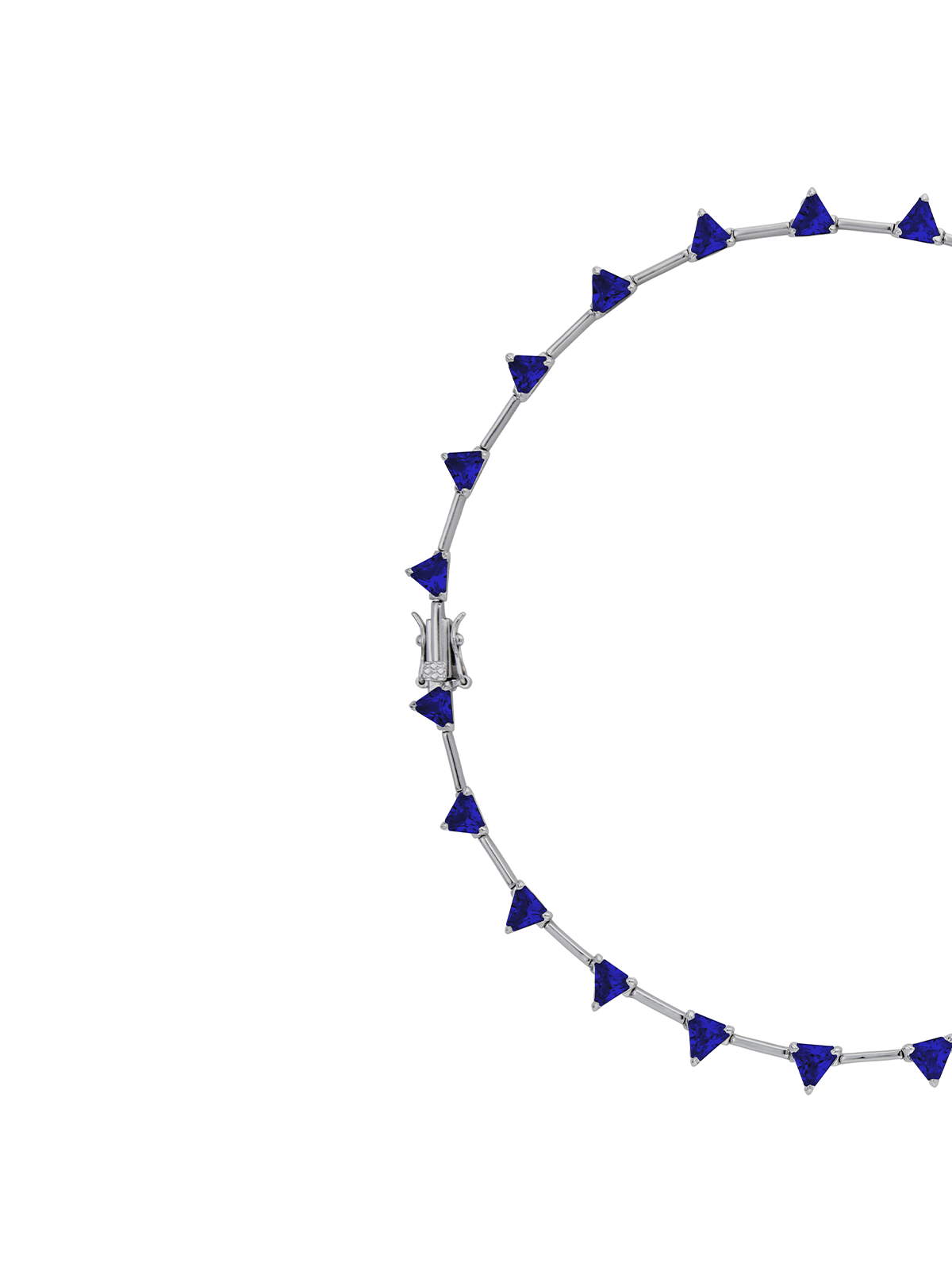 JULIEN TRILLION CUT, LAB BLUE SAPPHIRE SILVER BAR NECKLACE