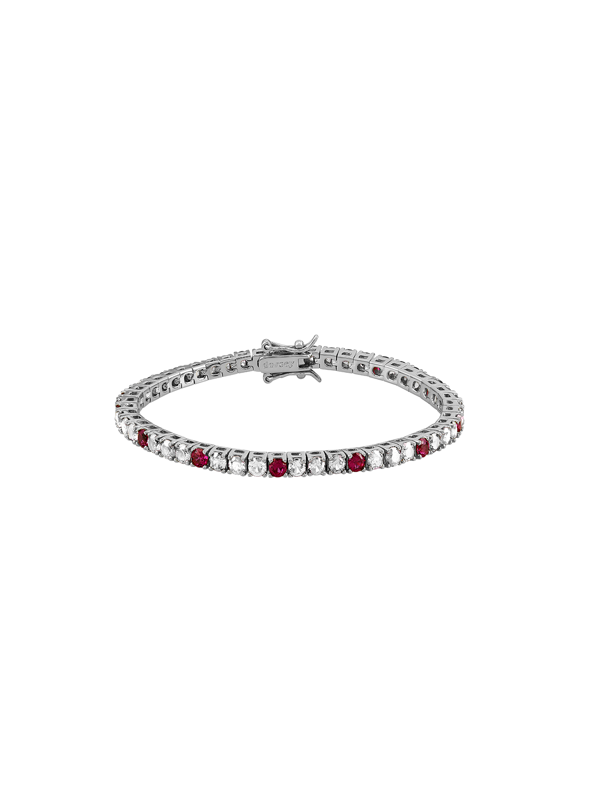 KATE 3MM ROUND CUT, LAB 3 WHITE SAPPHIRE AND 1 RED SAPPHIRE RIVIÈRE BRACELET