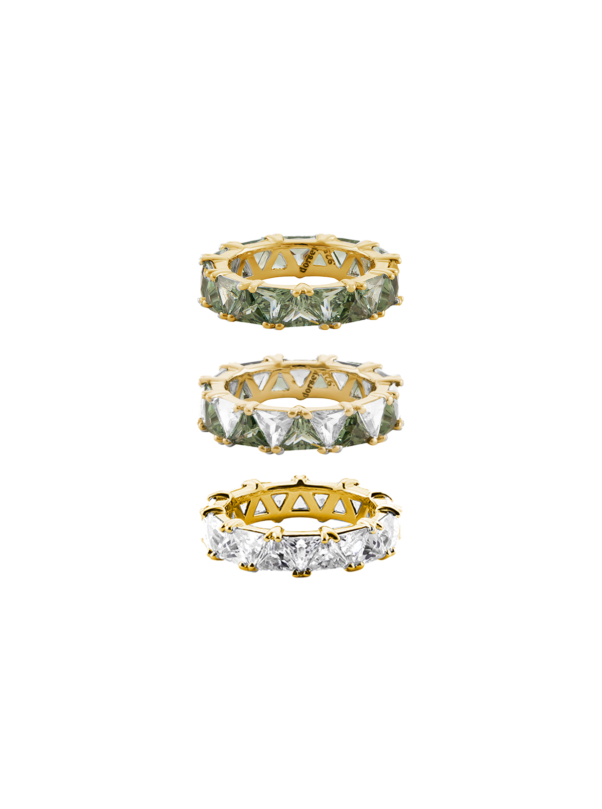 THEODORA DOUBLE TRILLION LAB LIGHT GREEN SPINEL RING STACK, GOLD