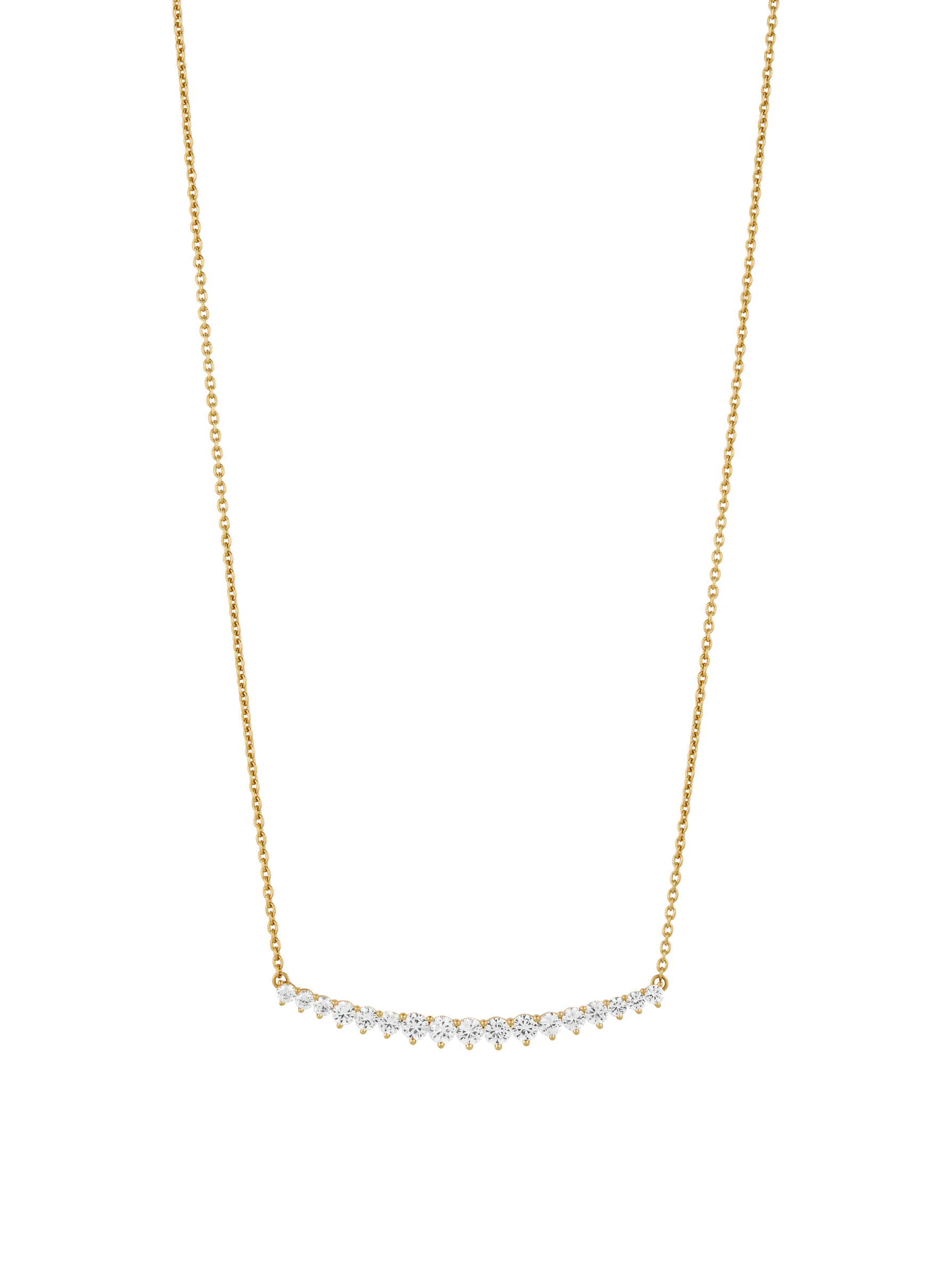 LARGE CURVE, LAB WHITE SAPPHIRE GOLD NECKLACE