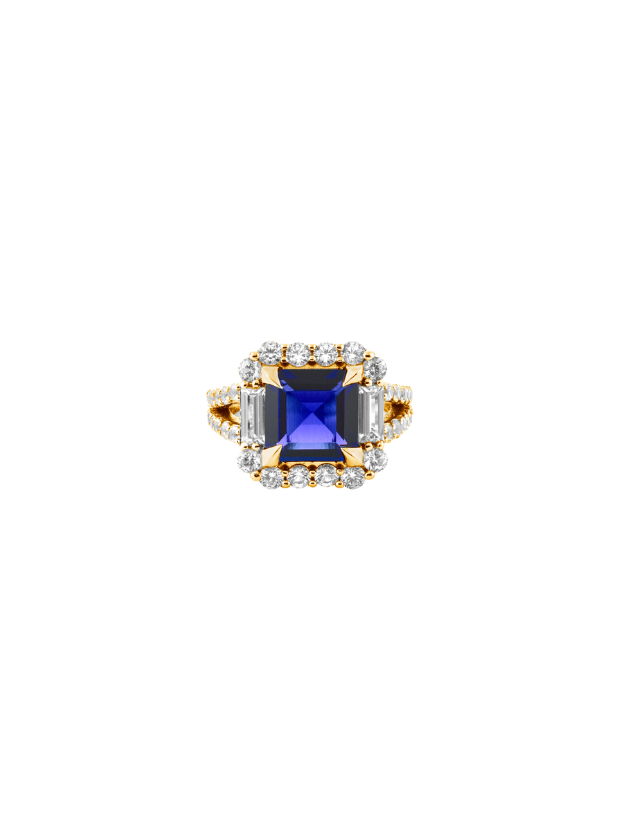 MERCER, LAB BLUE SAPPHIRE RING, GOLD