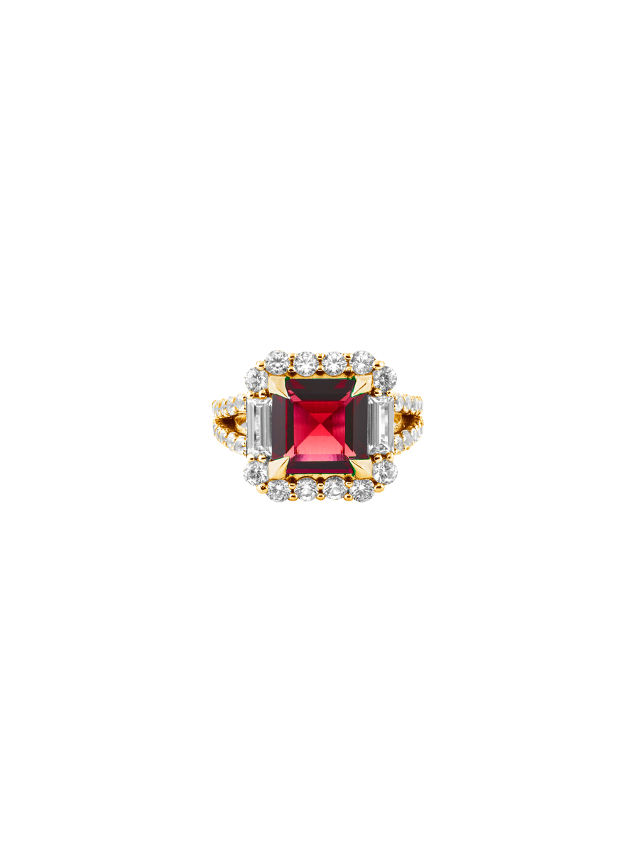 MERCER, LAB RED SAPPHIRE RING, GOLD