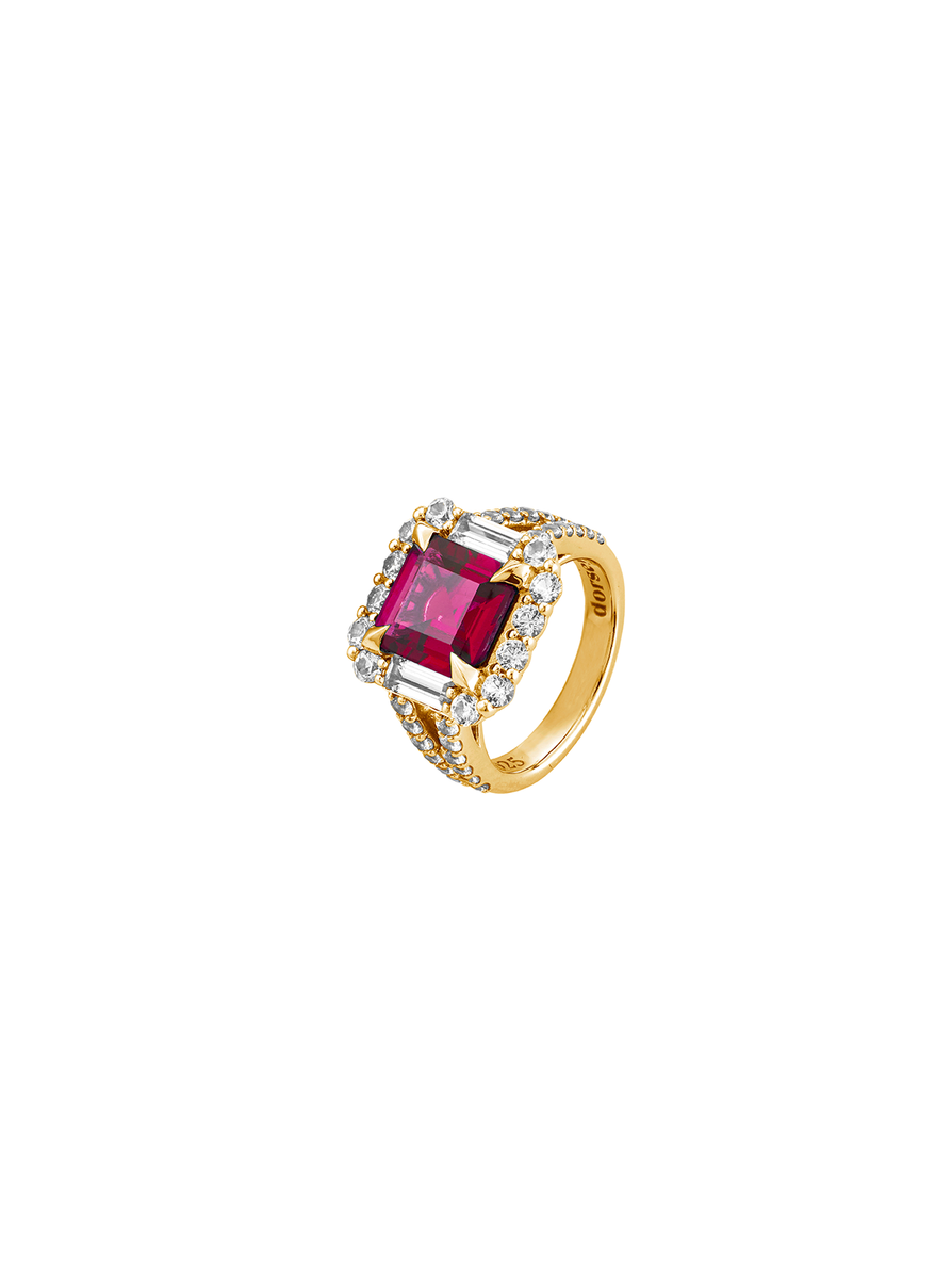 MERCER, LAB RED SAPPHIRE RING, GOLD