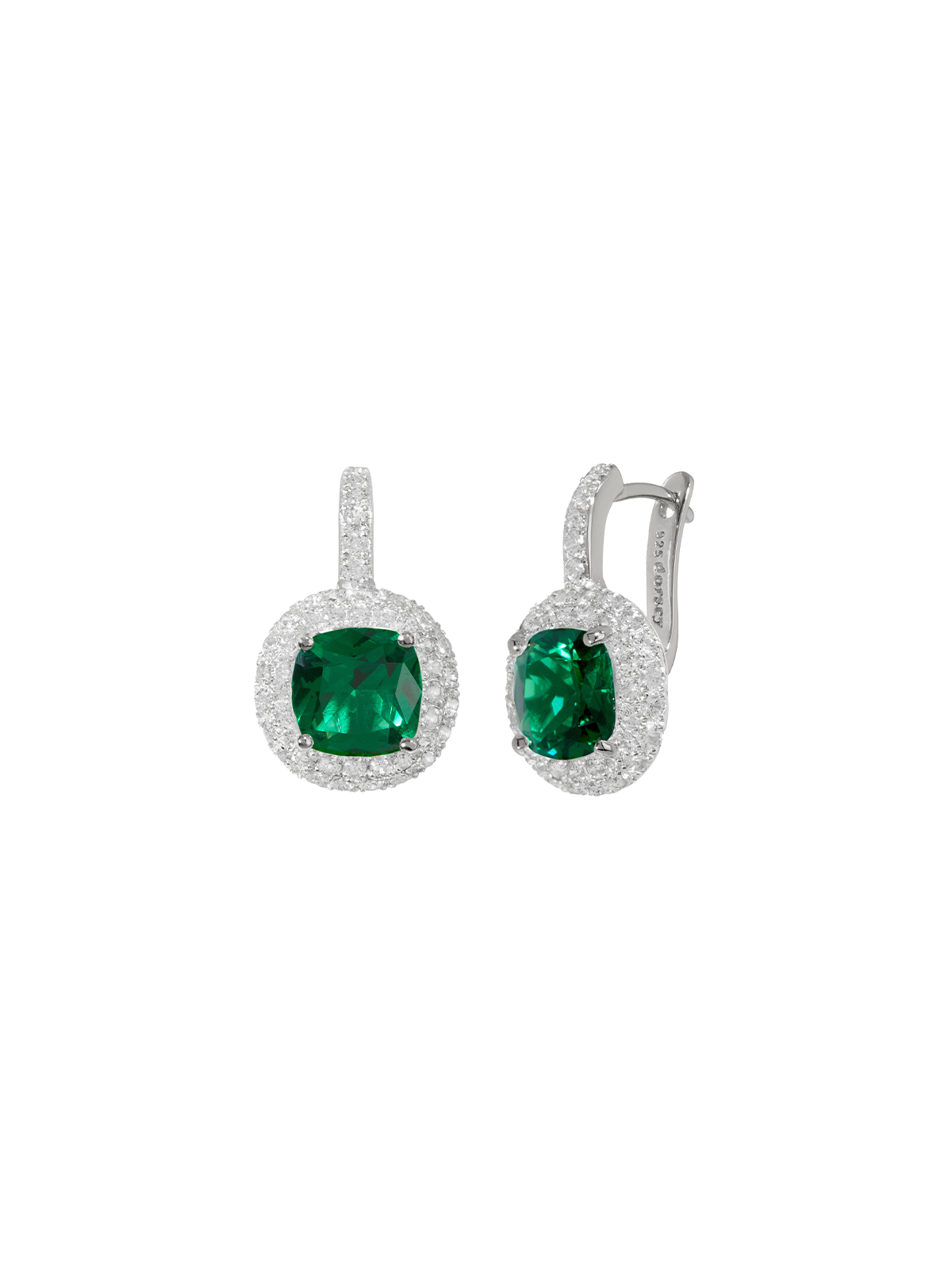 MOREAU NANO CRYSTAL EMERALD EARRINGS, SILVER