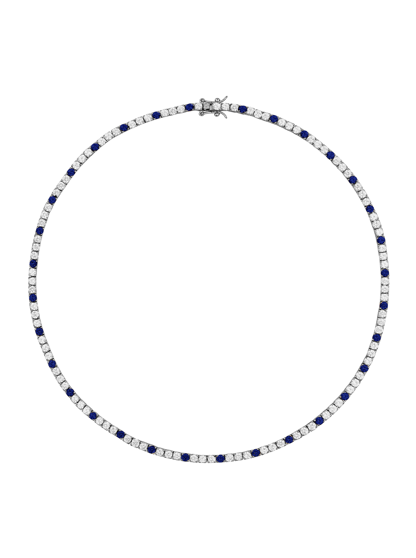 MOSS ROUND CUT, LAB 3 WHITE SAPPHIRE AND 1 BLUE SAPPHIRE RIVIÈRE NECKLACE