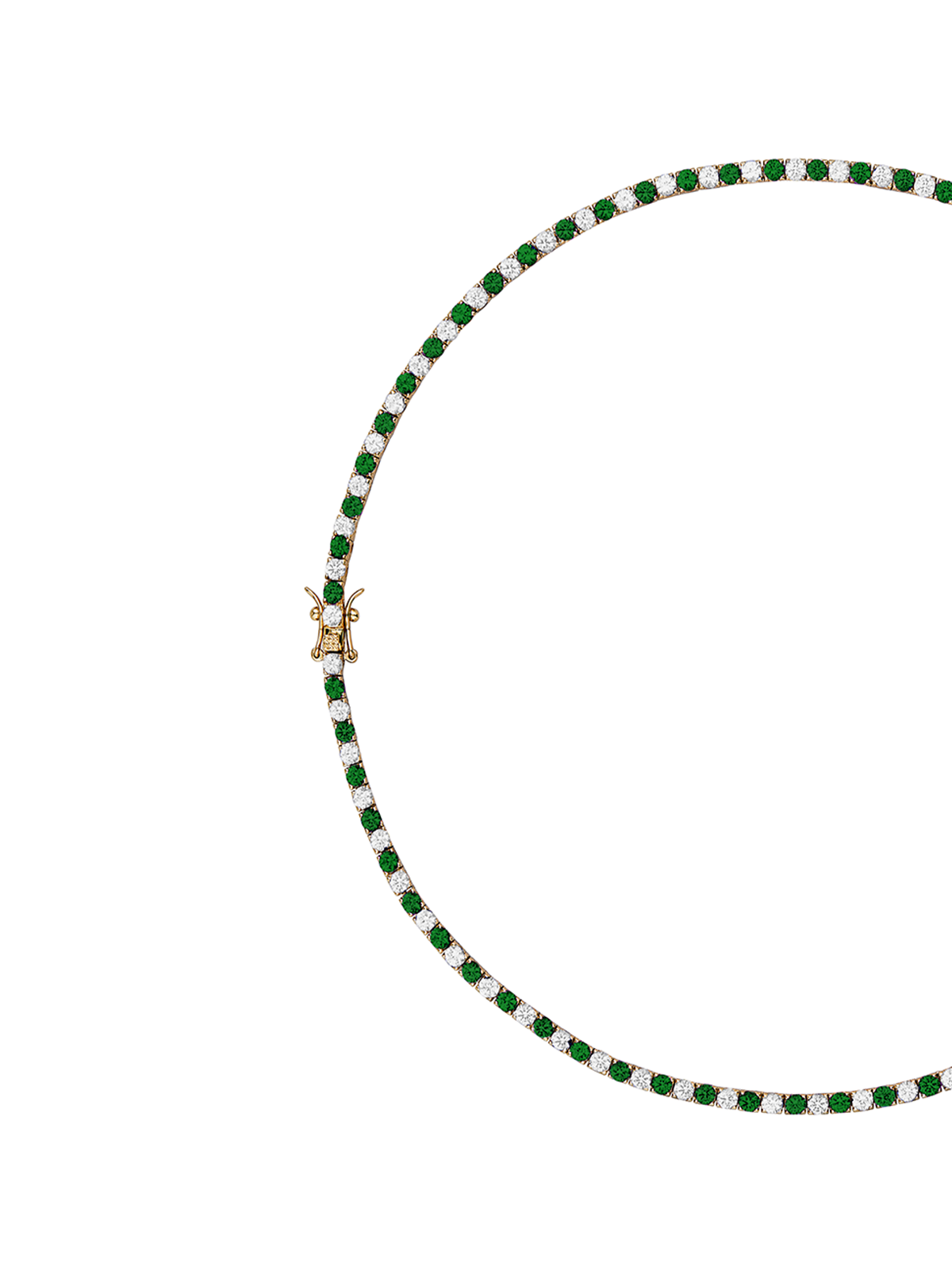 MOSS ROUND CUT, LAB WHITE SAPPHIRE AND NANO CRYSTAL EMERALD RIVIÈRE NECKLACE