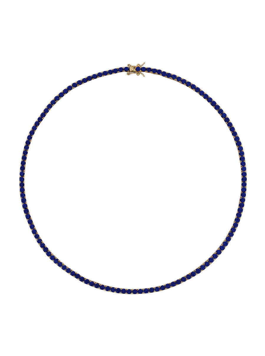 CUSTOM MOSS ROUND CUT, LAB BLUE SAPPHIRE RIVIÈRE NECKLACE