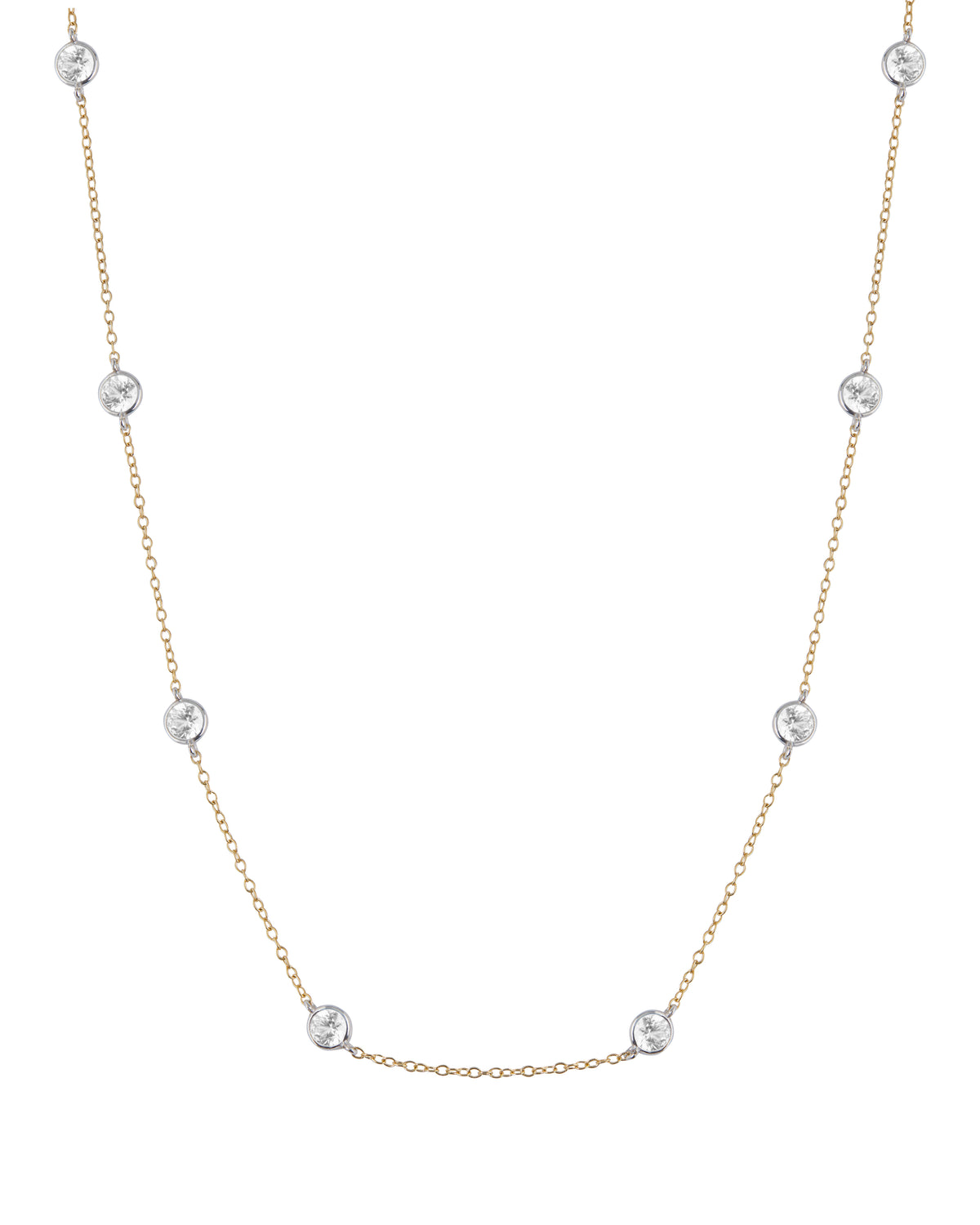 CLEMENCE, 8 STONE TWO-TONE STRAND NECKLACE, GOLD AND SILVER