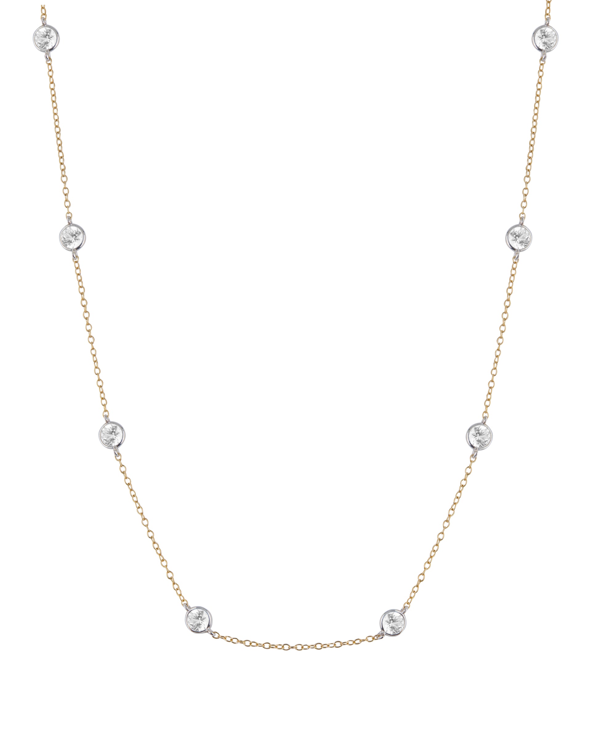 CLEMENCE, 8 STONE TWO-TONE STRAND NECKLACE, GOLD AND SILVER