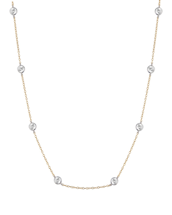 CLEMENCE, 8 STONE TWO-TONE STRAND NECKLACE, GOLD AND SILVER