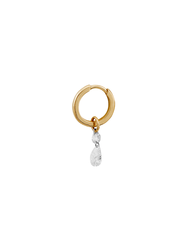 14K YELLOW GOLD HUGGIE WITH ROUND AND PEAR DIAMOND CHARM