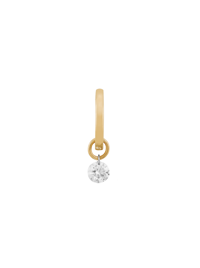 14K YELLOW GOLD HUGGIE WITH ROUND DIAMOND CHARM