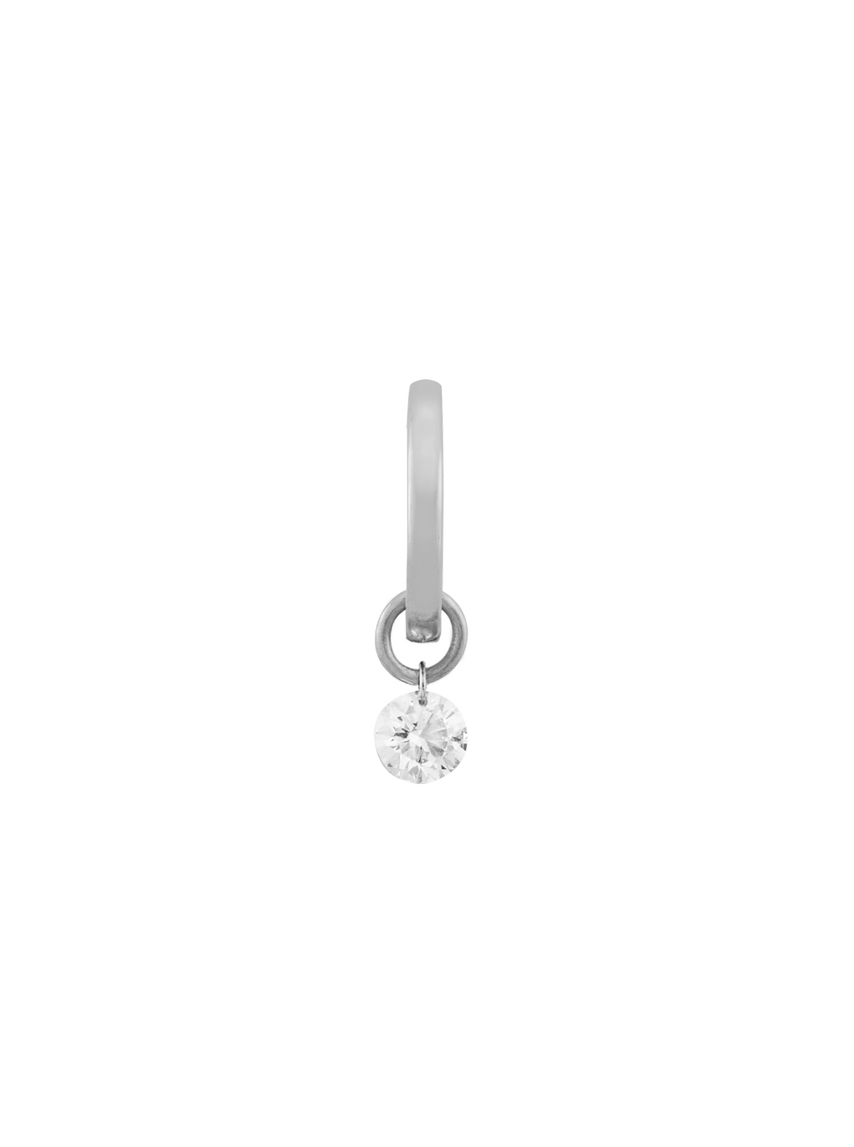 14K WHITE GOLD HUGGIE WITH ROUND DIAMOND CHARM