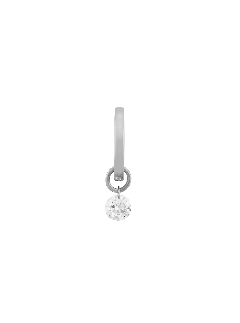 14K WHITE GOLD HUGGIE WITH ROUND DIAMOND CHARM