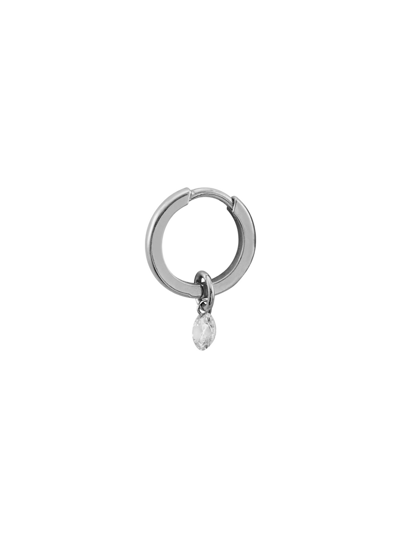 14K WHITE GOLD HUGGIE WITH ROUND DIAMOND CHARM