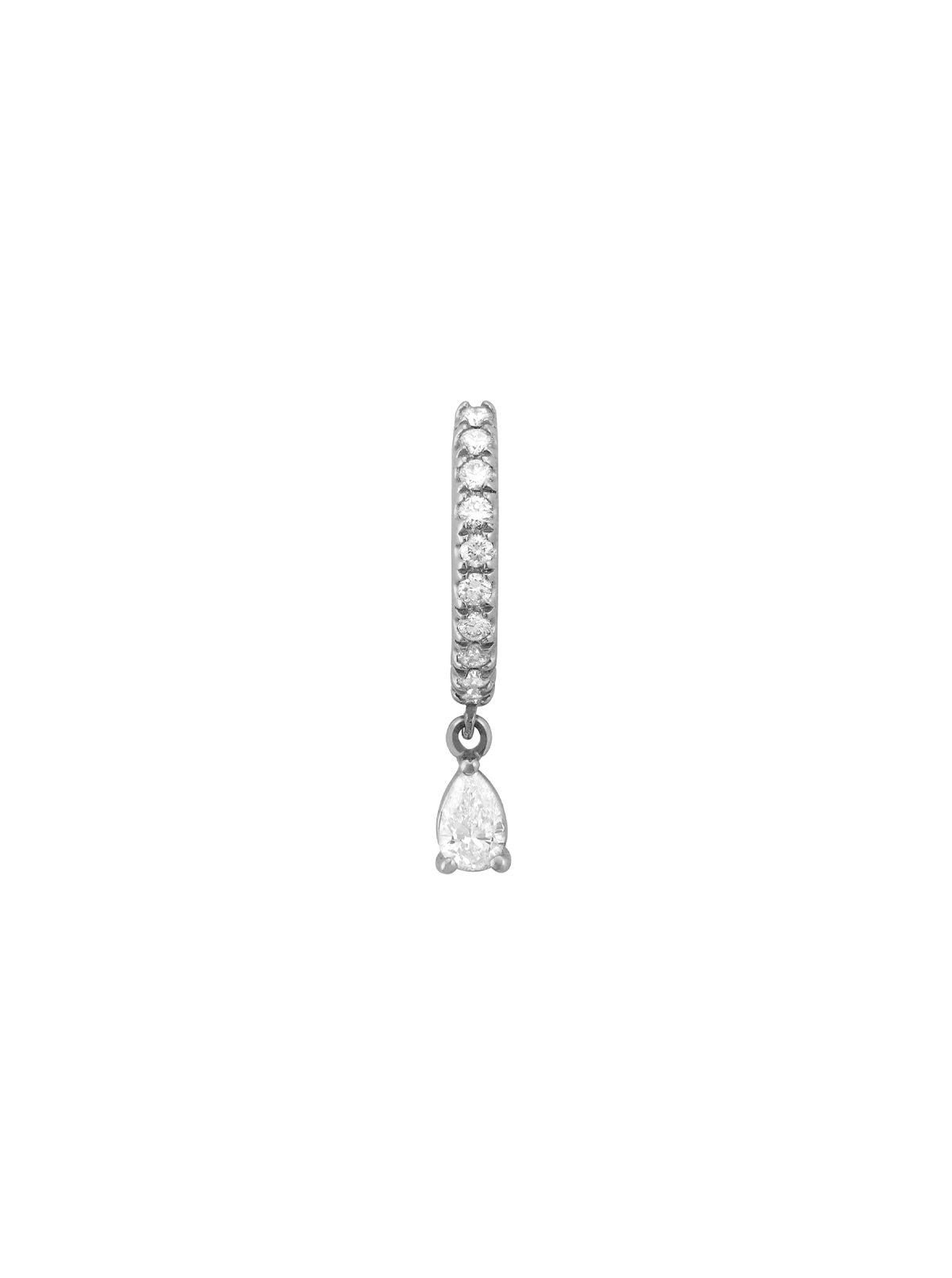 PAVÉ HUGGIE EARRING, PEAR DROP, SILVER