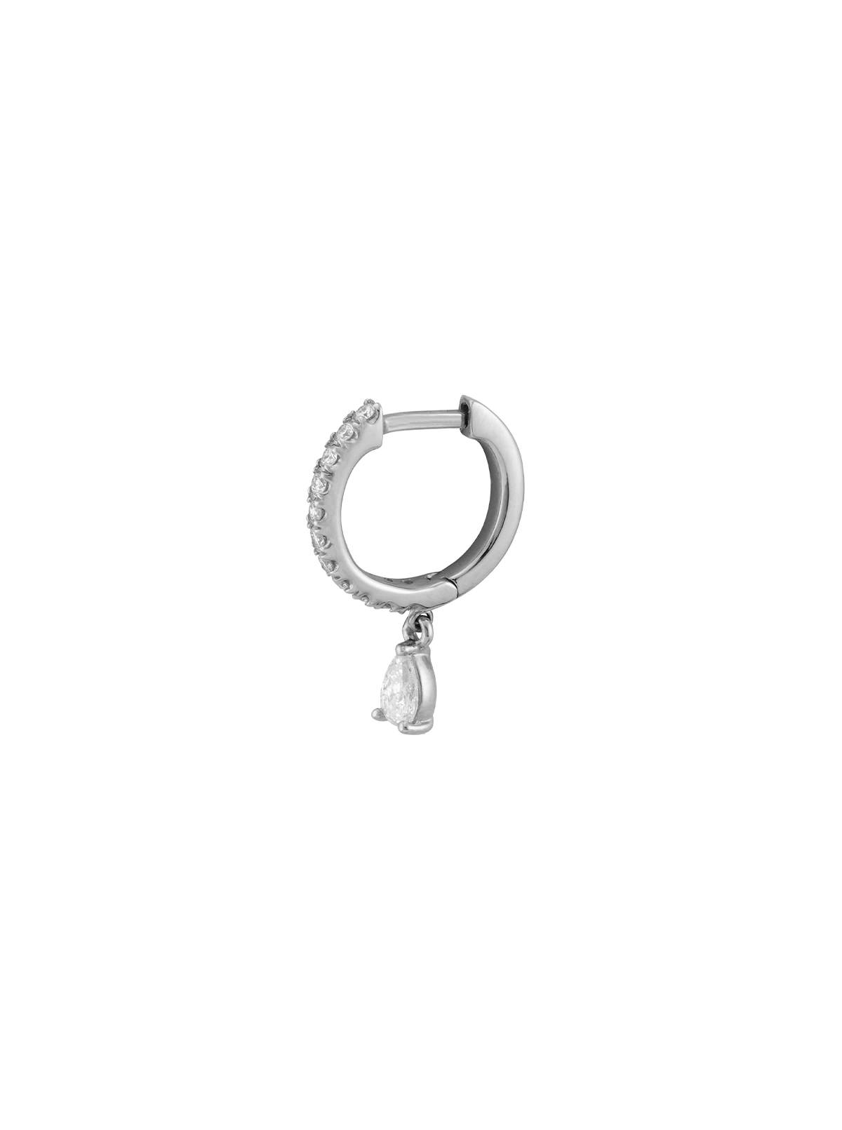 PAVÉ HUGGIE EARRING, PEAR DROP, SILVER