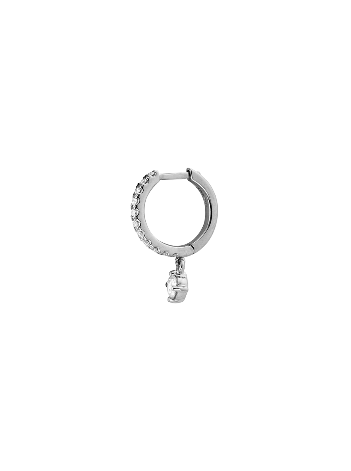 PAVÉ HUGGIE EARRING, ROUND DROP, 14K WHITE GOLD