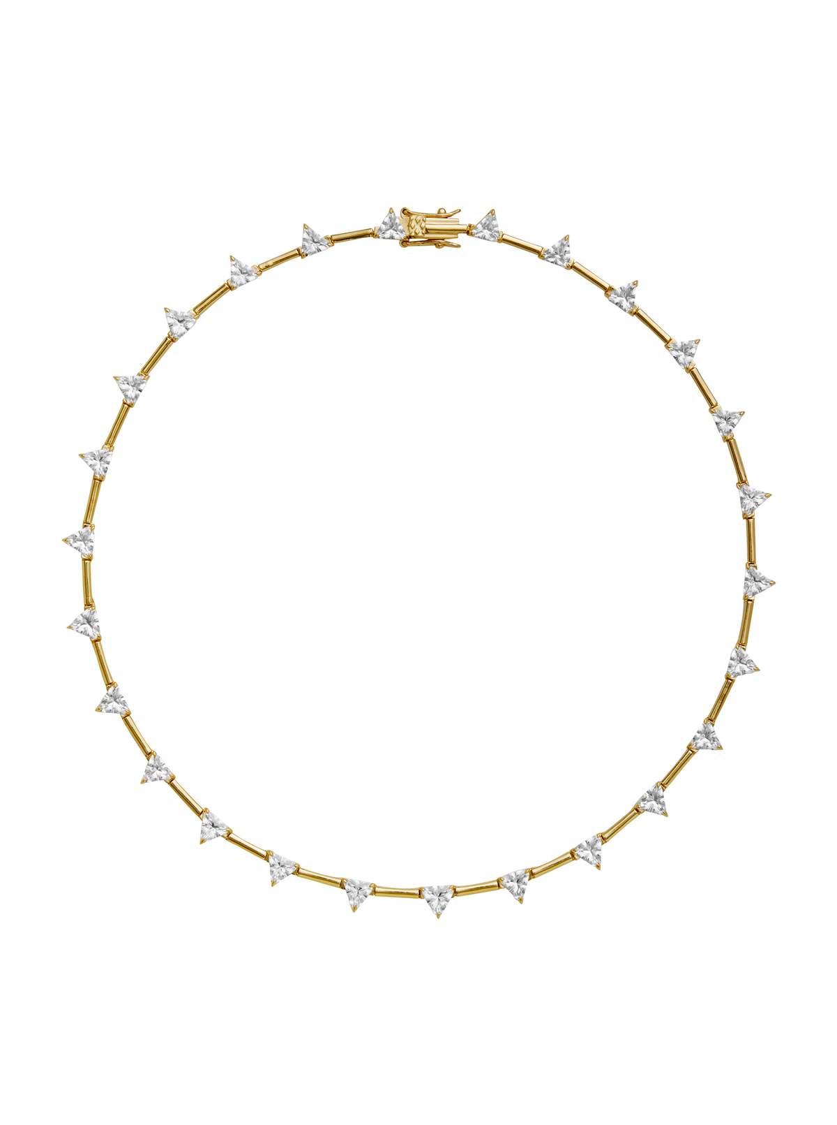 PETITE JULIEN TRILLION CUT, LAB WHITE SAPPHIRE GOLD BAR NECKLACE