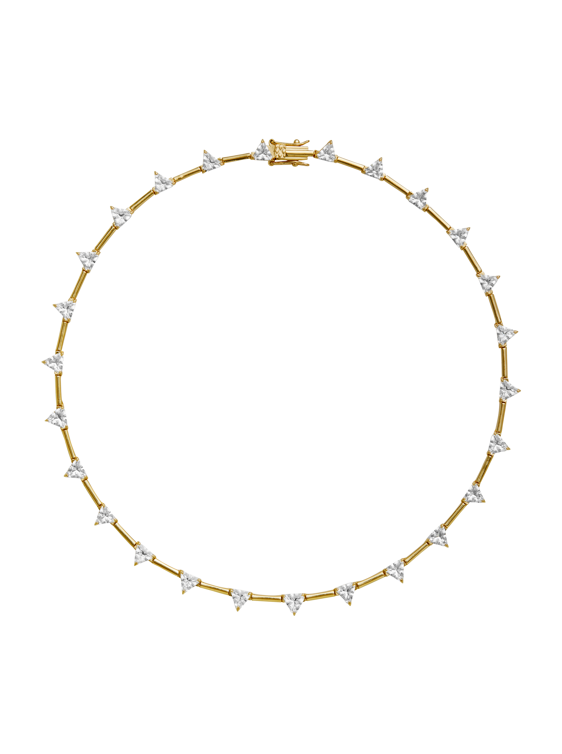 PETITE JULIEN TRILLION CUT, LAB WHITE SAPPHIRE GOLD BAR NECKLACE