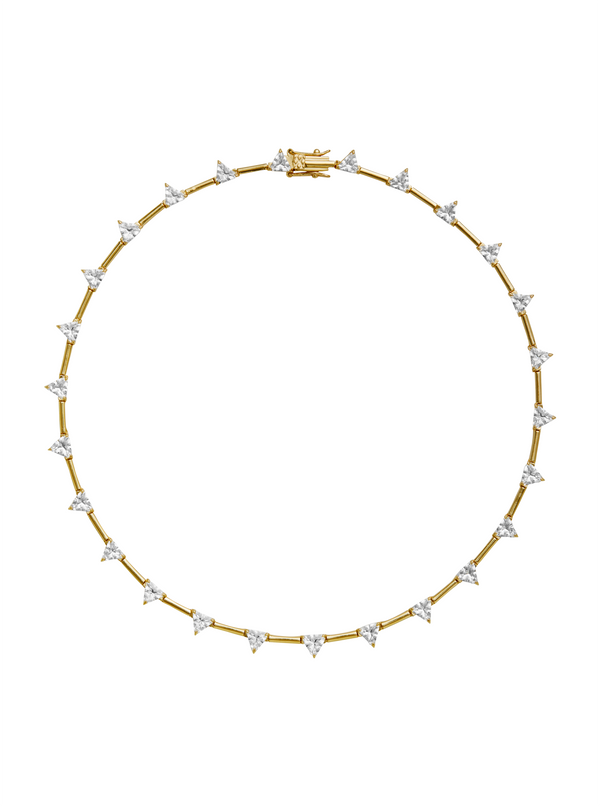 PETITE JULIEN TRILLION CUT, LAB WHITE SAPPHIRE GOLD BAR NECKLACE