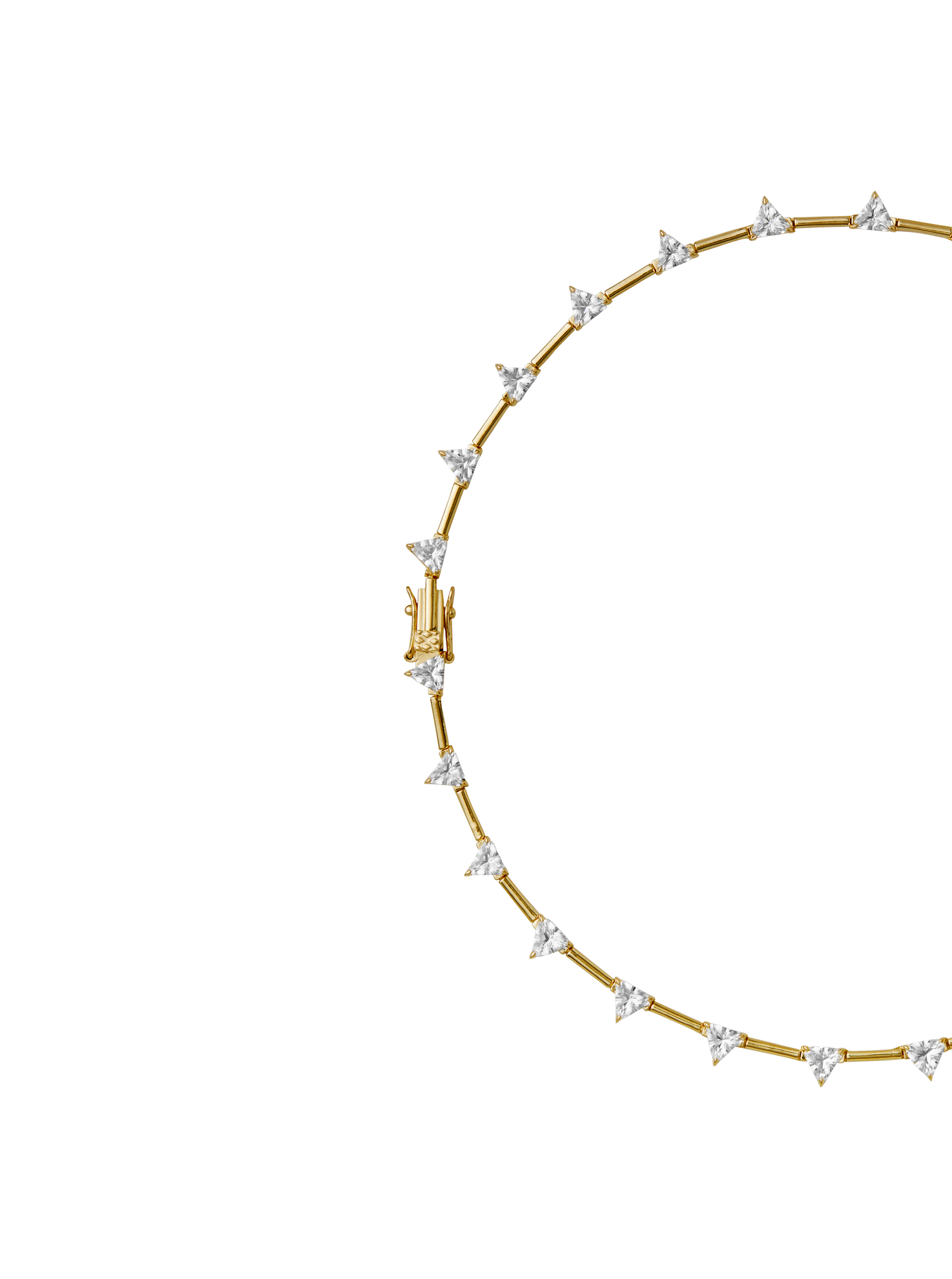 PETITE JULIEN TRILLION CUT, LAB WHITE SAPPHIRE GOLD BAR NECKLACE