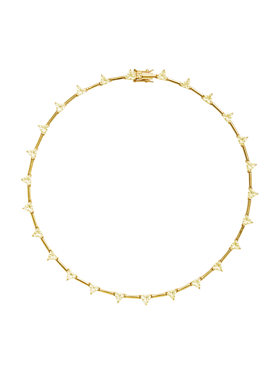 PETITE JULIEN TRILLION CUT, LAB YELLOW SAPPHIRE GOLD BAR NECKLACE