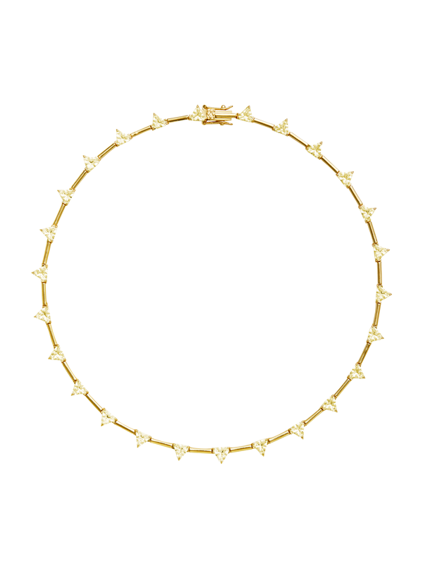 PETITE JULIEN TRILLION CUT, LAB YELLOW SAPPHIRE GOLD BAR NECKLACE