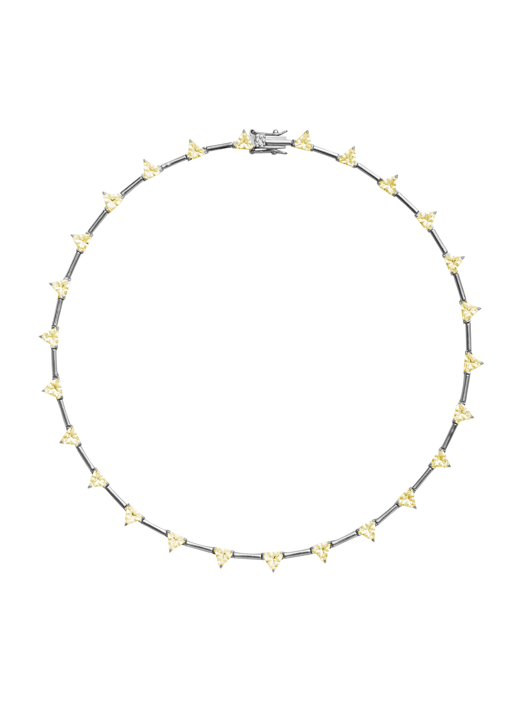 PETITE JULIEN TRILLION CUT, LAB YELLOW SAPPHIRE SILVER BAR NECKLACE