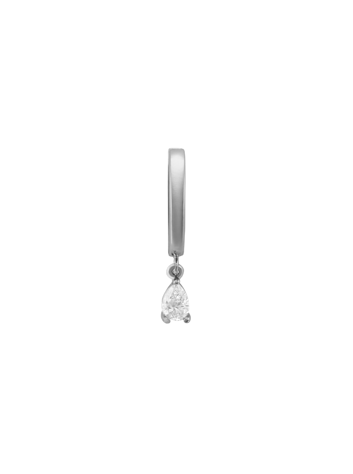 PLAIN HUGGIE EARRING, PEAR DROP, SILVER