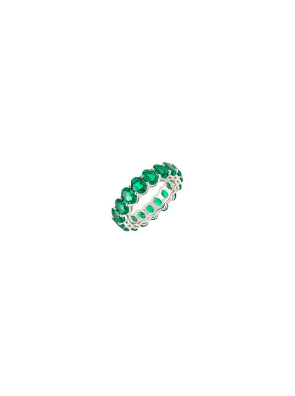 OVAL CUT ETERNITY BAND, NANO CRYSTAL EMERALD, SILVER