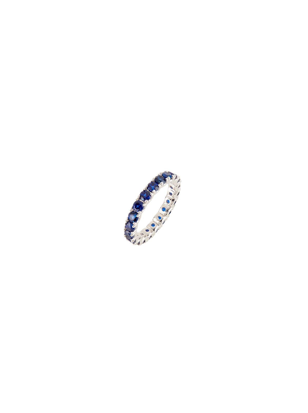 ROUND CUT ETERNITY BAND, LAB BLUE SAPPHIRE, SILVER