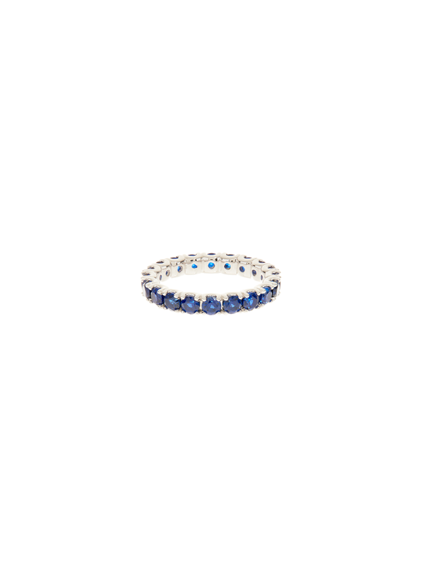 ROUND CUT ETERNITY BAND, LAB BLUE SAPPHIRE, SILVER