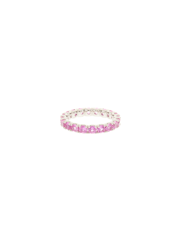 ROUND CUT ETERNITY BAND, LAB PINK SAPPHIRE, SILVER