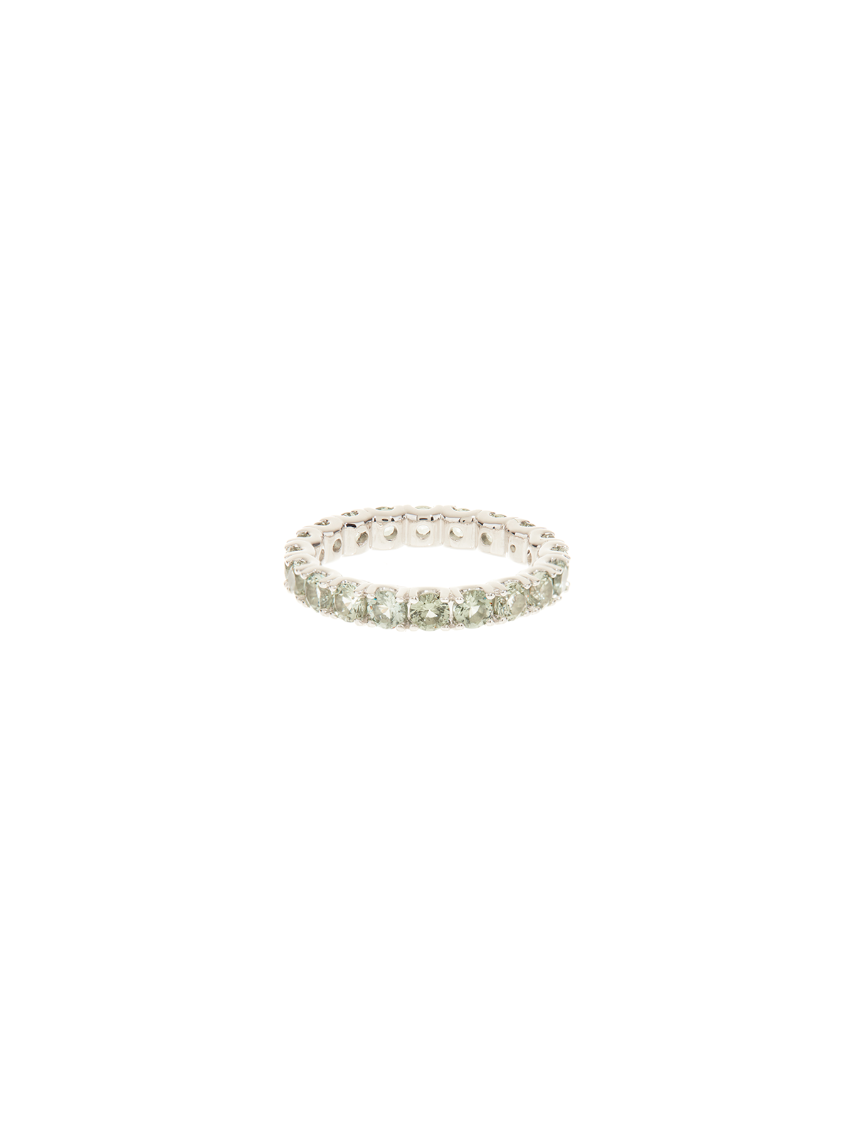 ROUND CUT ETERNITY BAND, LAB LIGHT GREEN SPINEL, SILVER