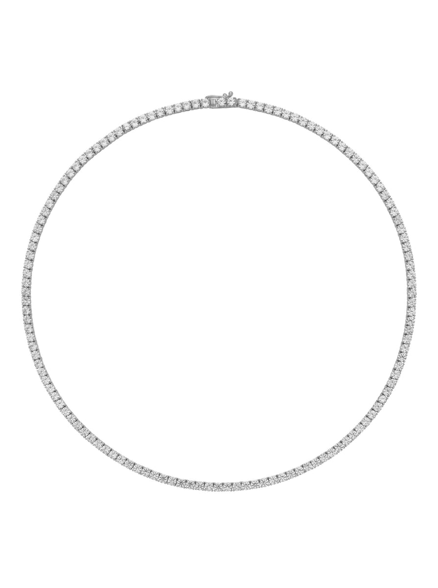 14K WHITE GOLD MOSS ROUND CUT, 3MM 4-PRONG, LAB DIAMOND RIVIÈRE NECKLACE