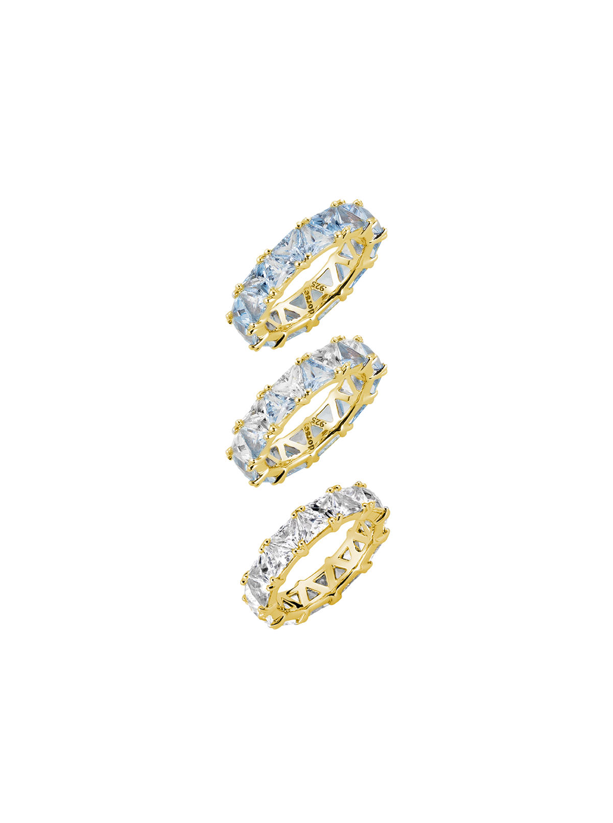 THEODORA DOUBLE TRILLION AQUA SPINEL RING STACK, GOLD