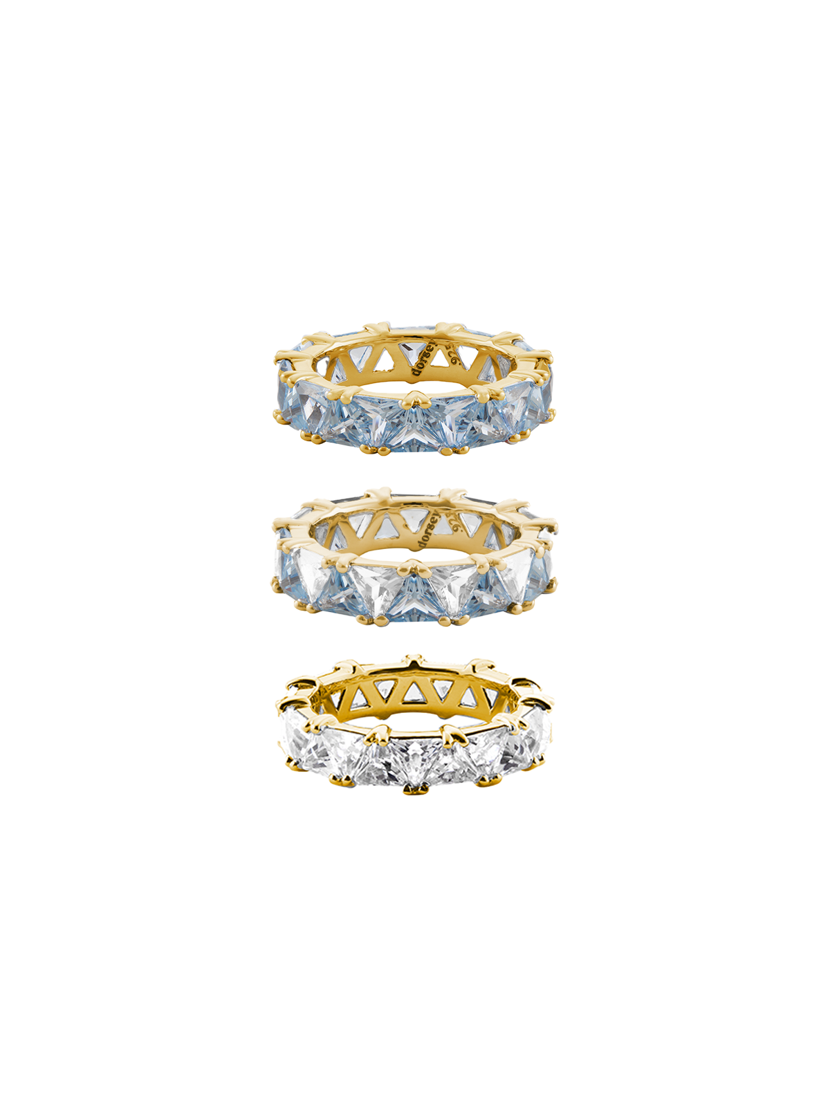 THEODORA DOUBLE TRILLION AQUA SPINEL RING STACK, GOLD