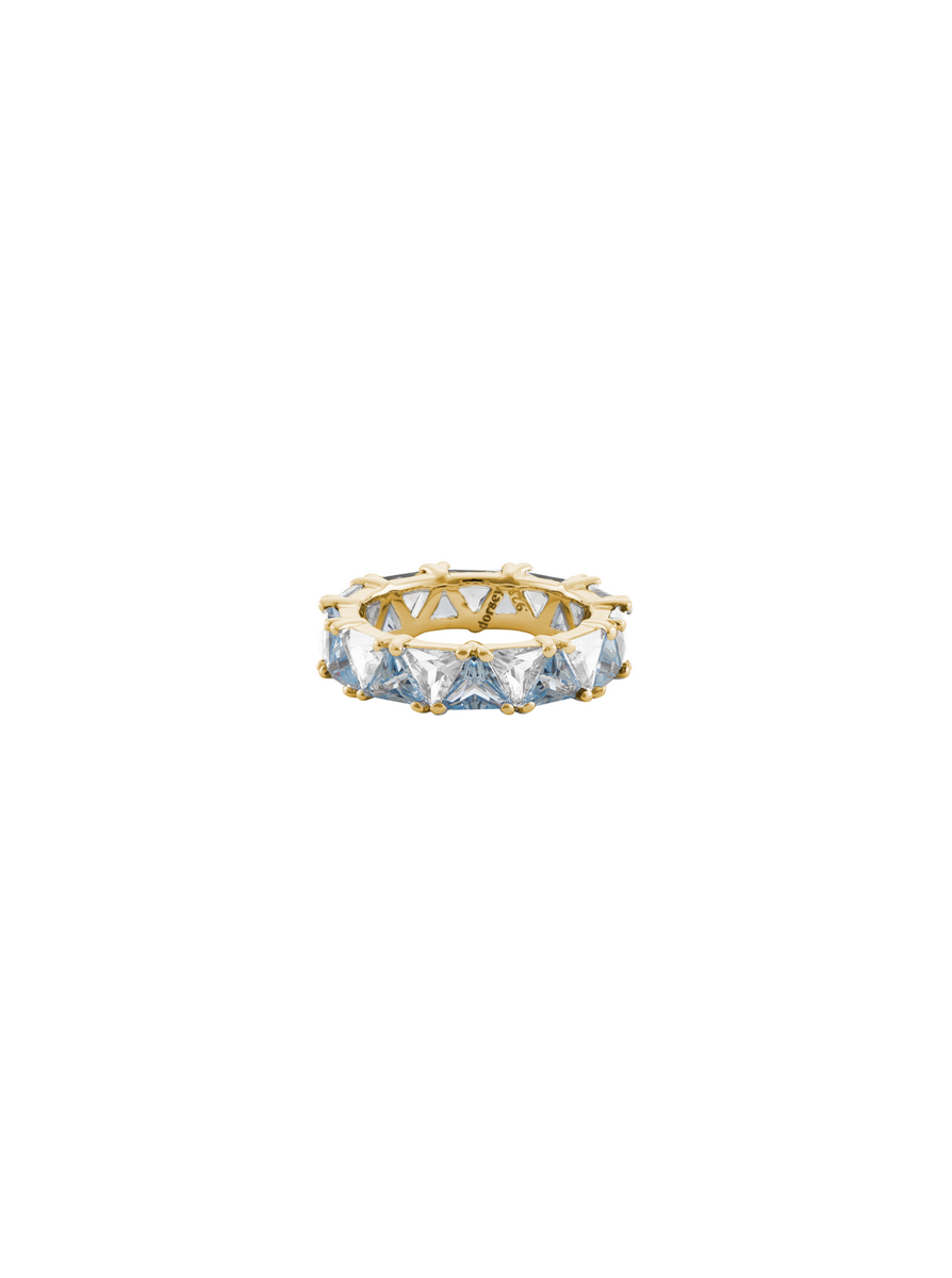 THEODORA DOUBLE TRILLION, LAB AQUA SPINEL AND WHITE SAPPHIRE RING, GOLD