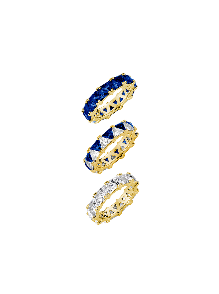 THEODORA DOUBLE TRILLION BLUE SAPPHIRE RING STACK, GOLD