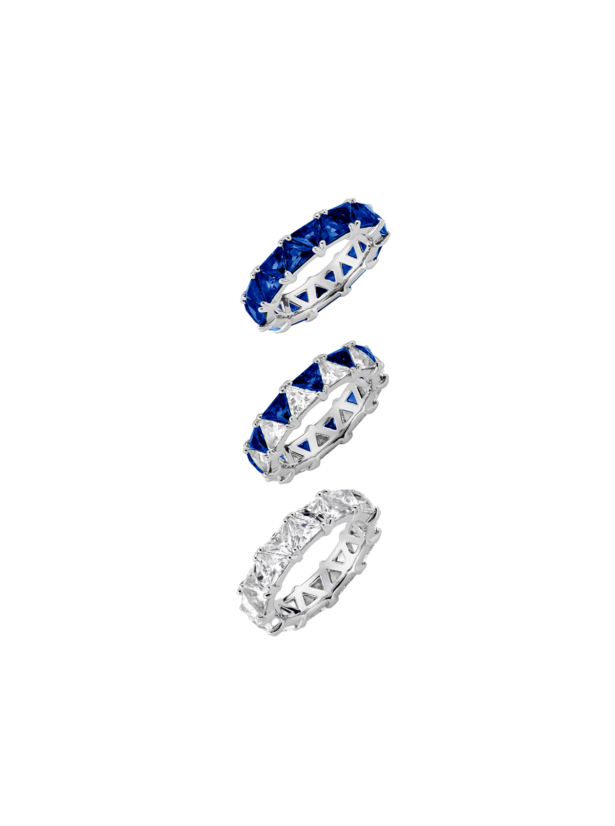 THEODORA DOUBLE TRILLION BLUE SAPPHIRE RING STACK, SILVER