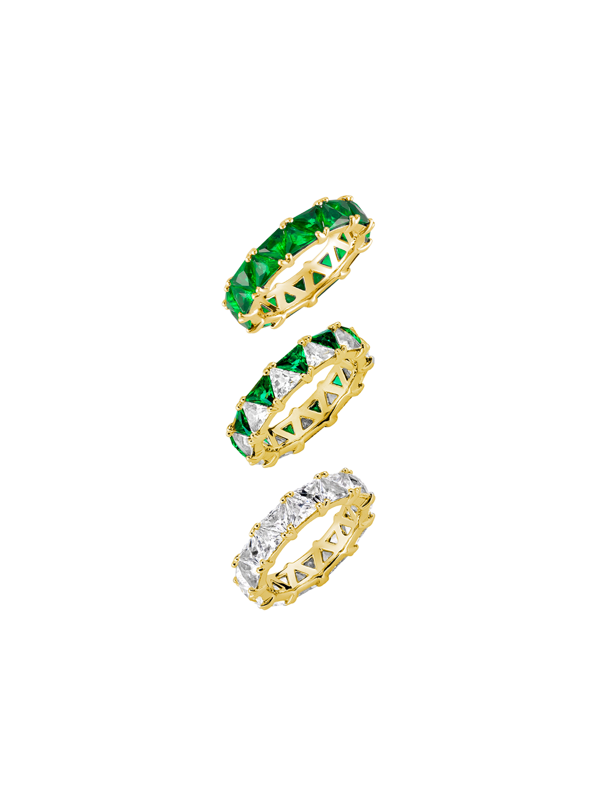 THEODORA DOUBLE TRILLION EMERALD RING STACK, GOLD