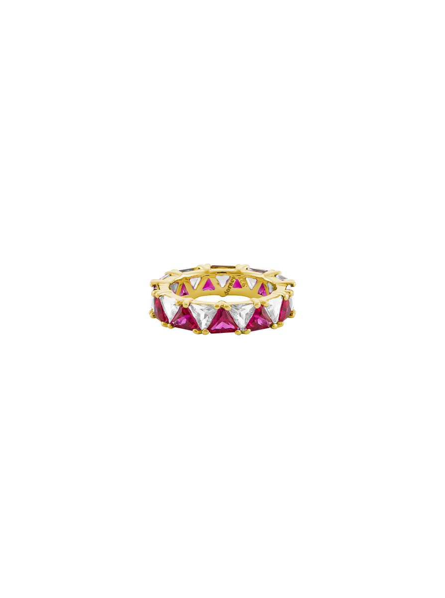 THEODORA DOUBLE TRILLION, LAB WHITE AND RED SAPPHIRE RING, GOLD