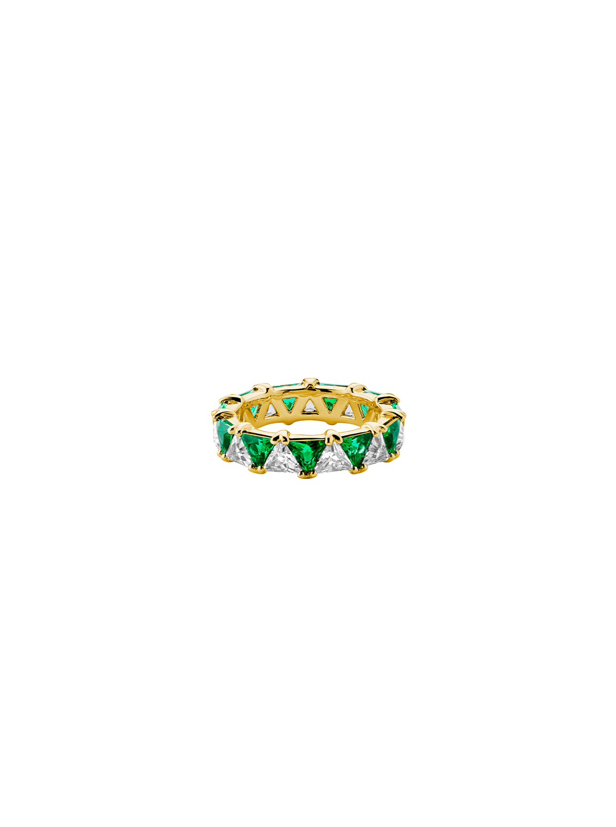 THEODORA DOUBLE TRILLION, LAB WHITE SAPPHIRE AND EMERALD RING, GOLD