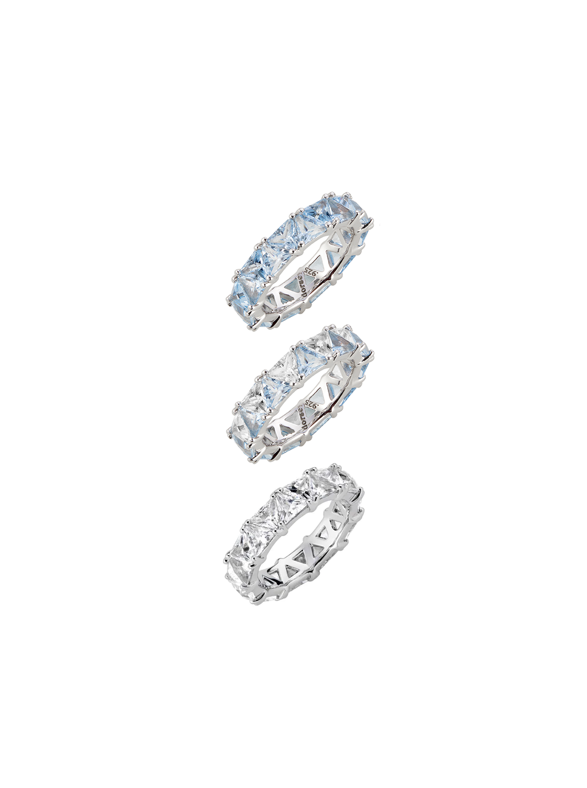 THEODORA DOUBLE TRILLION AQUA SPINEL RING STACK, SILVER